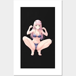 Zero Two From Darling In The Franxx, Swimsuit, Paw Pose, Ecchi Posters and Art